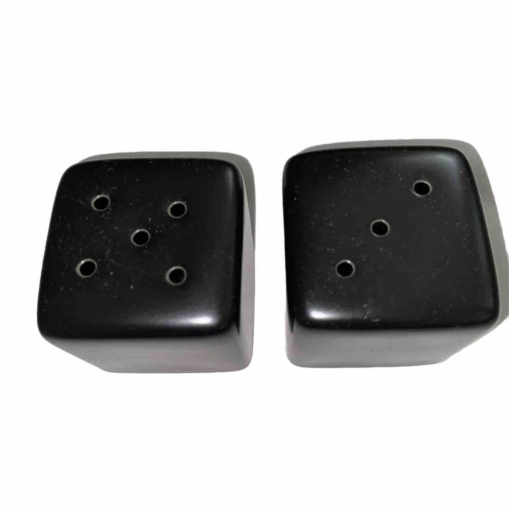 2 Ceramic Small Black Kitchen Dice Salt & Pepper Shakers Home Decor